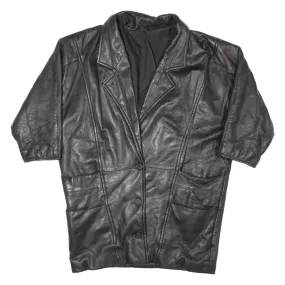 3/4 Sleeve Womens Overcoat Coat Black Leather 90s 2XL