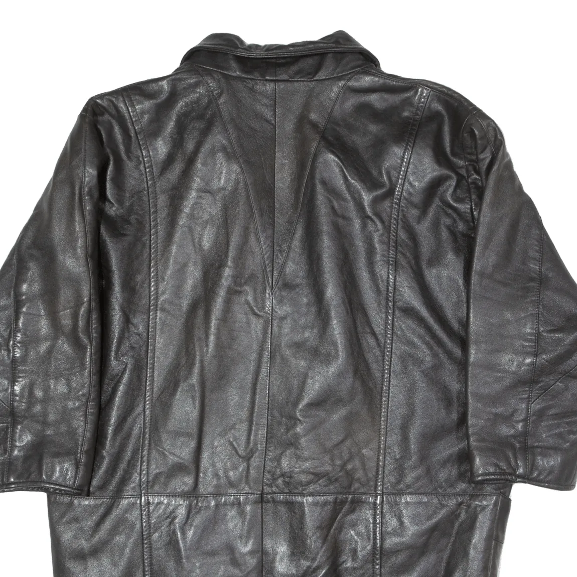 3/4 Sleeve Womens Overcoat Coat Black Leather 90s 2XL