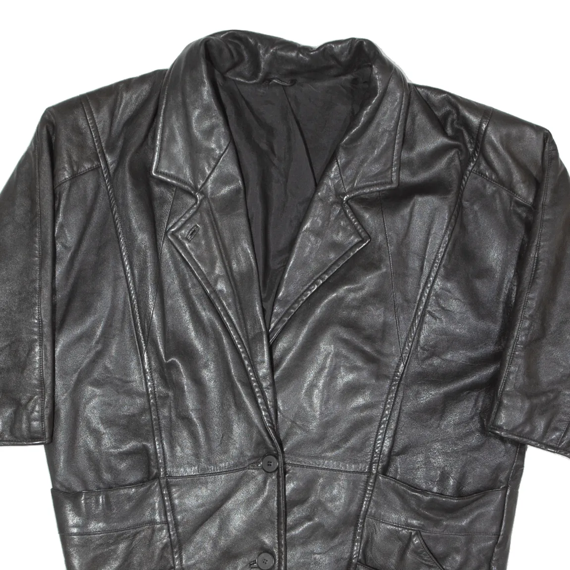 3/4 Sleeve Womens Overcoat Coat Black Leather 90s 2XL