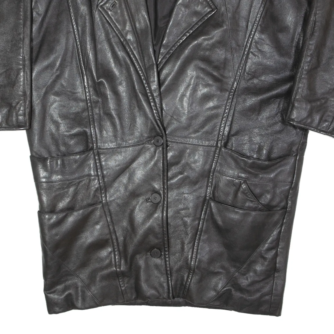 3/4 Sleeve Womens Overcoat Coat Black Leather 90s 2XL