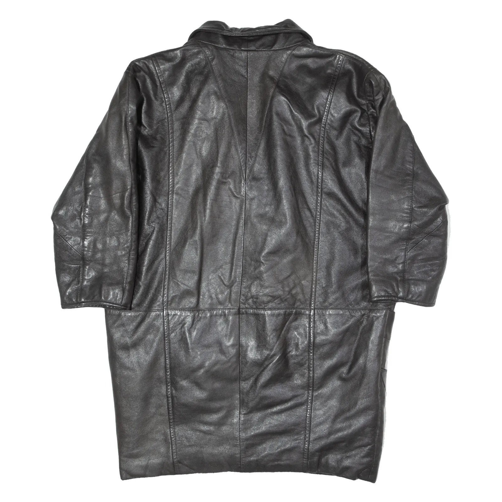 3/4 Sleeve Womens Overcoat Coat Black Leather 90s 2XL