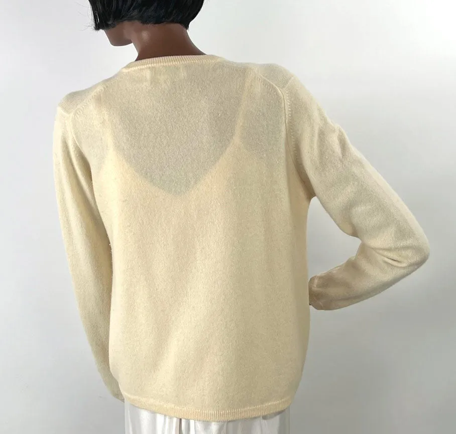 50s Cashmere Cardigan Women's Sweater 60s Vintage Intarsia Leather Plants Bernhard Altmann VFG