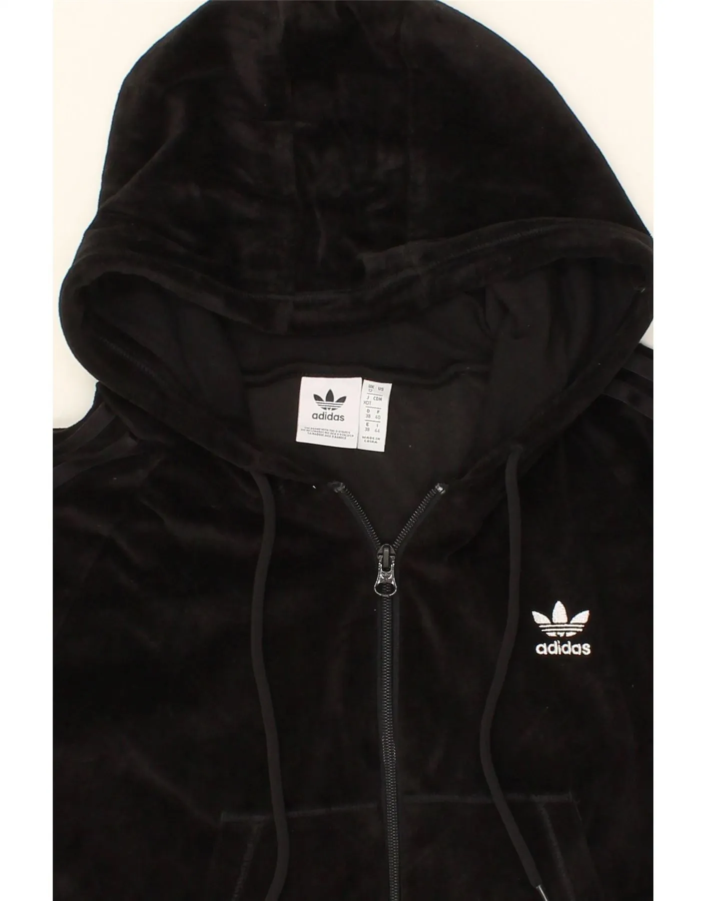 ADIDAS Womens Crop Zip Hoodie Sweater UK 12 Medium Black Cotton