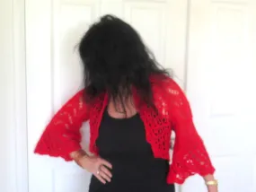 Bright Red Crochet Bolero Sweater Shrug