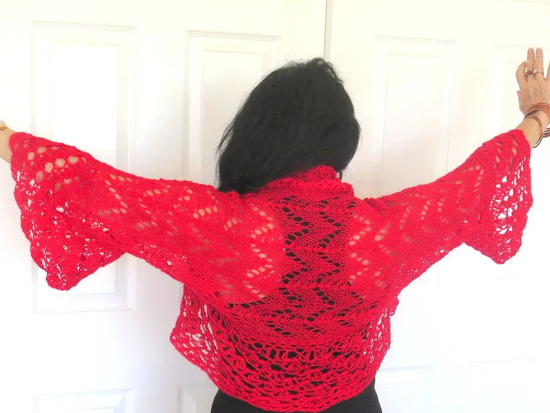 Bright Red Crochet Bolero Sweater Shrug