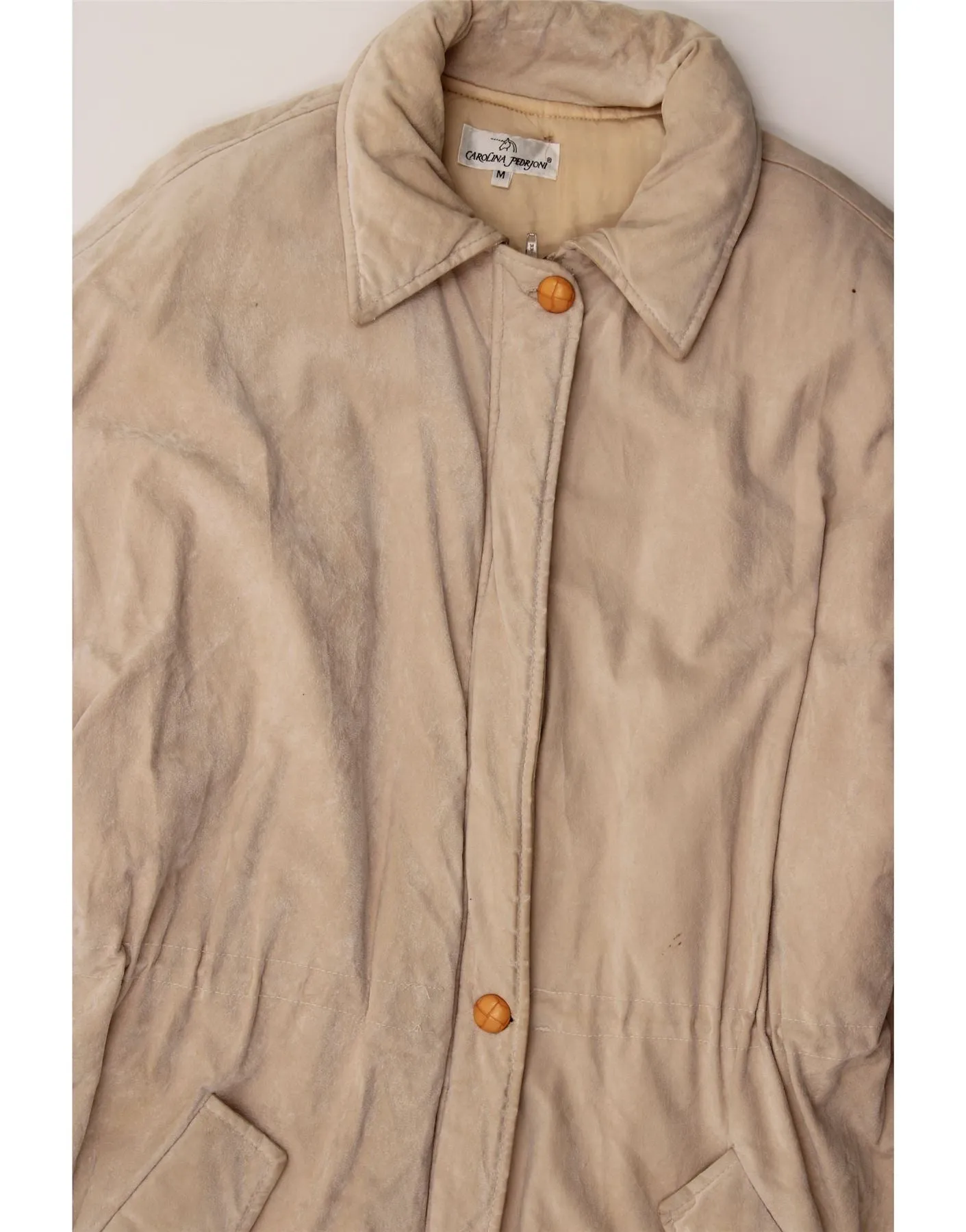 CAROLINA PEDRJONI Womens Suede Overcoat UK 14 Medium Beige