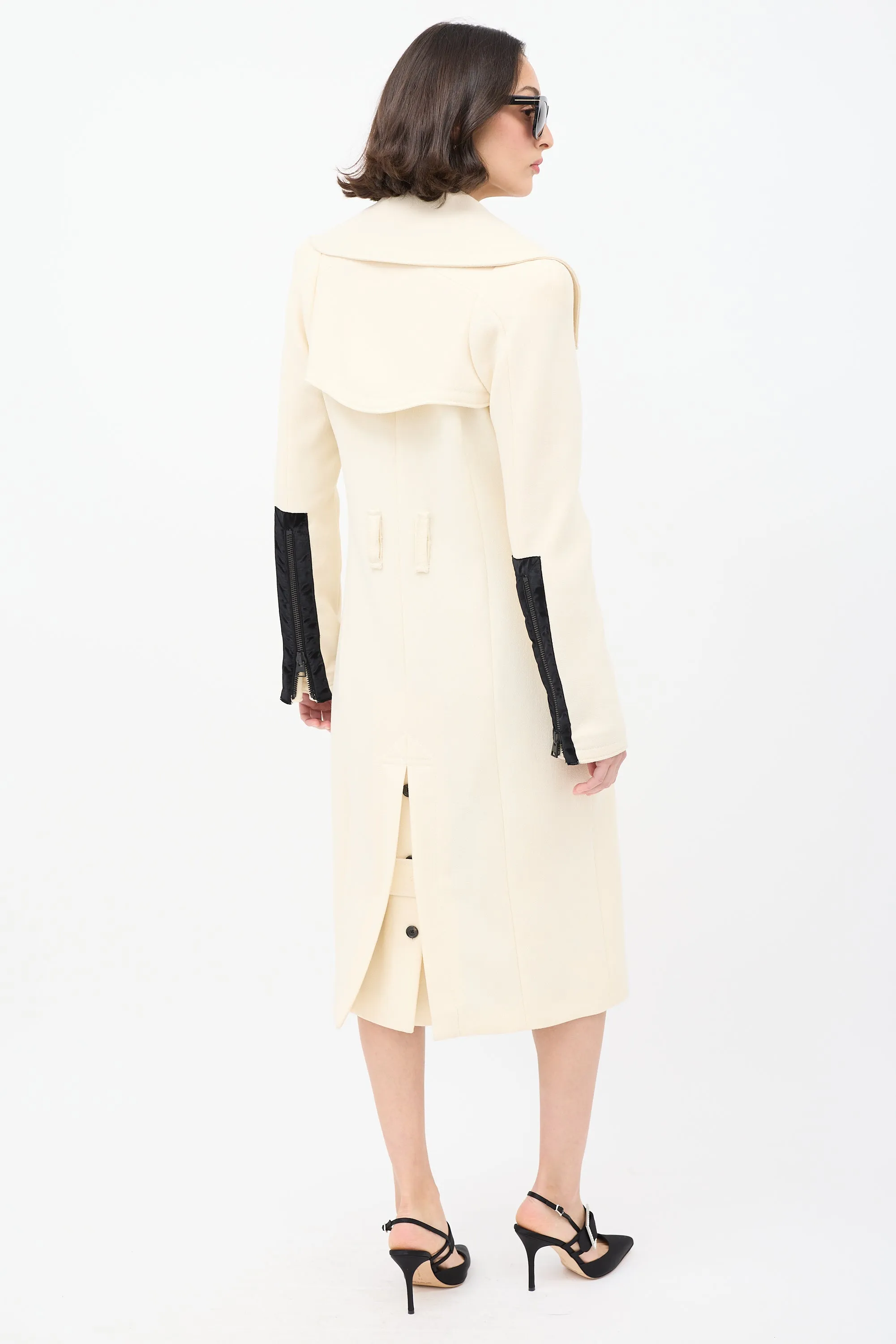 Cream Wool Zip Mid Length Coat