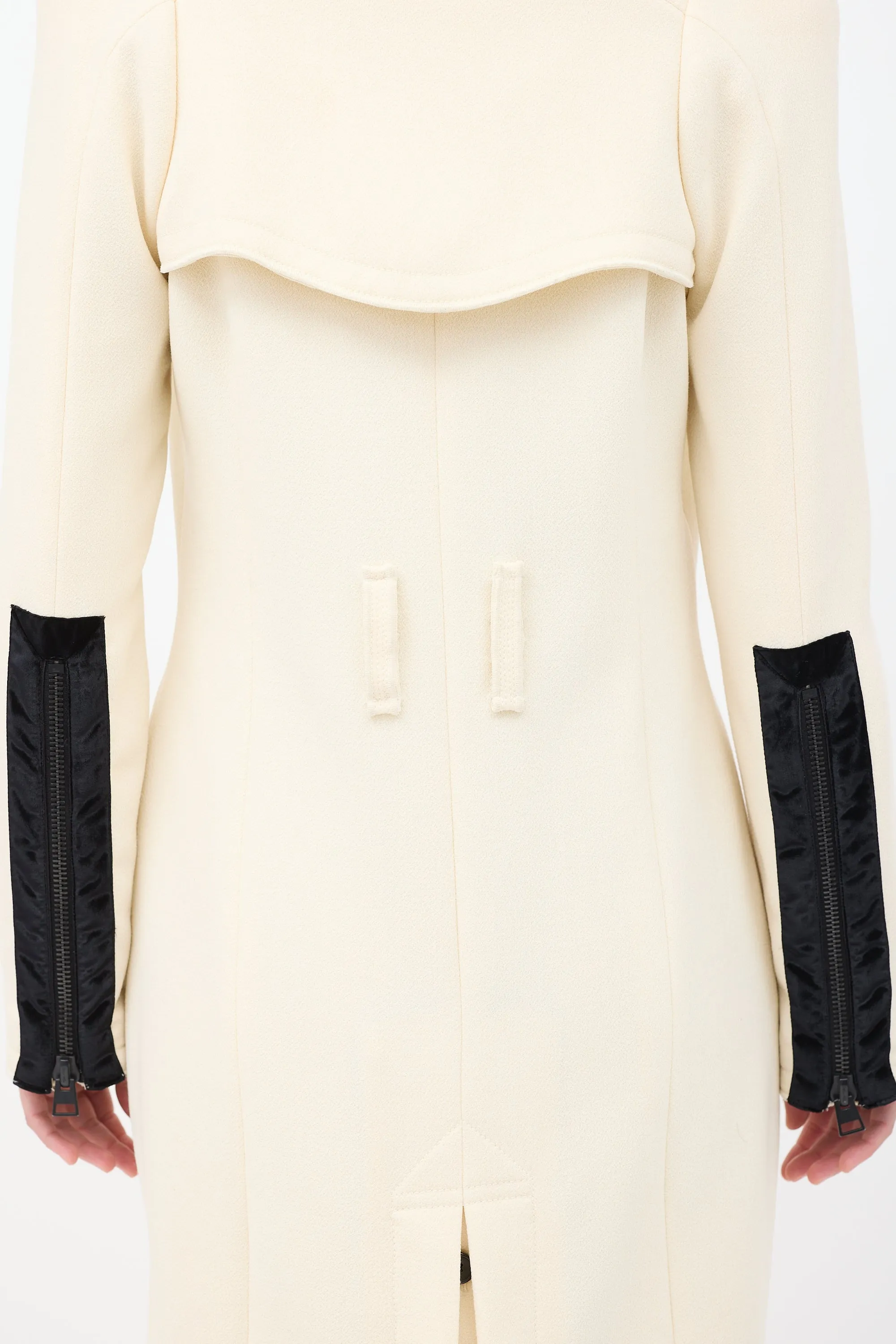 Cream Wool Zip Mid Length Coat