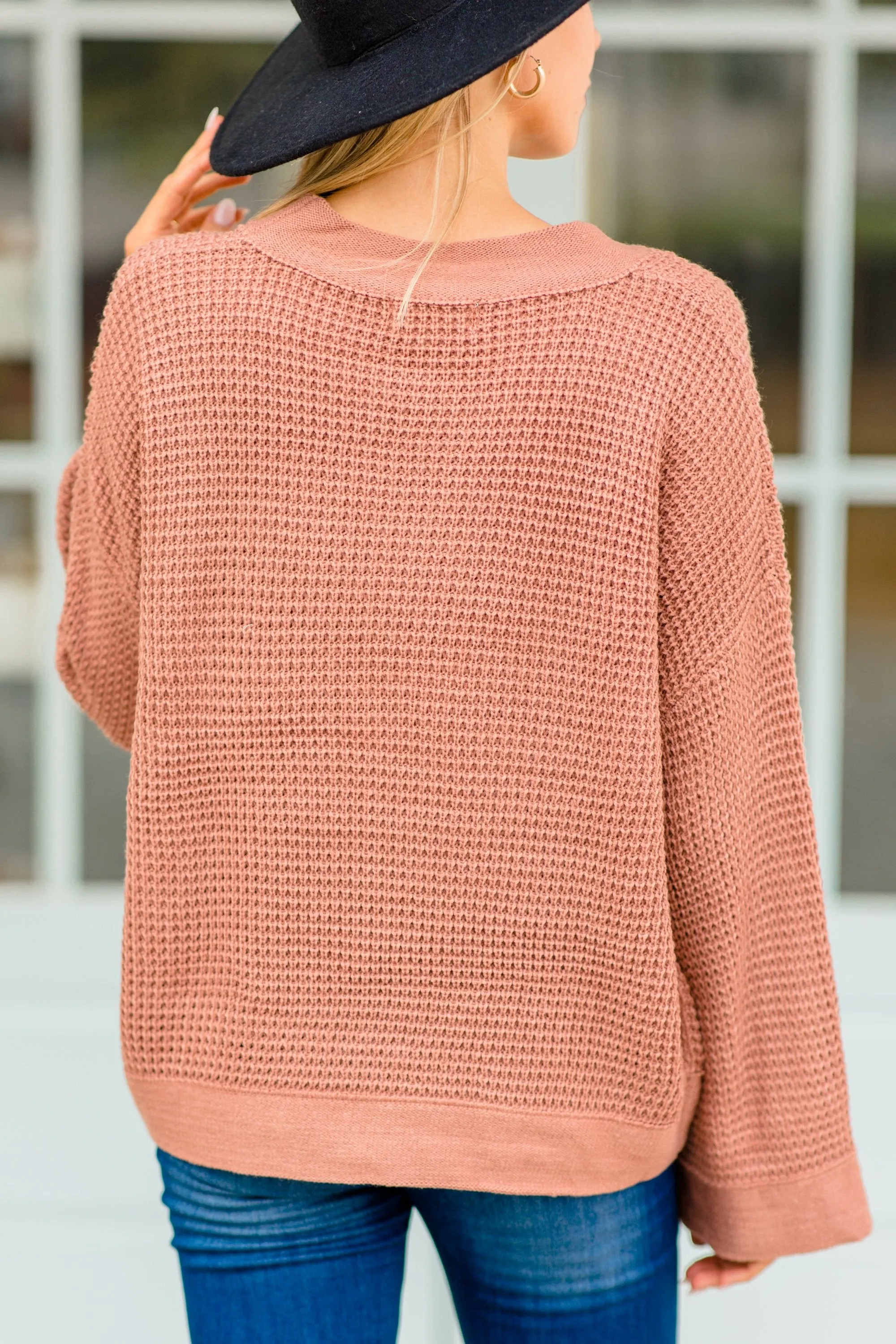 Easy Days Ahead Ash Rose Pink Waffle Sweater