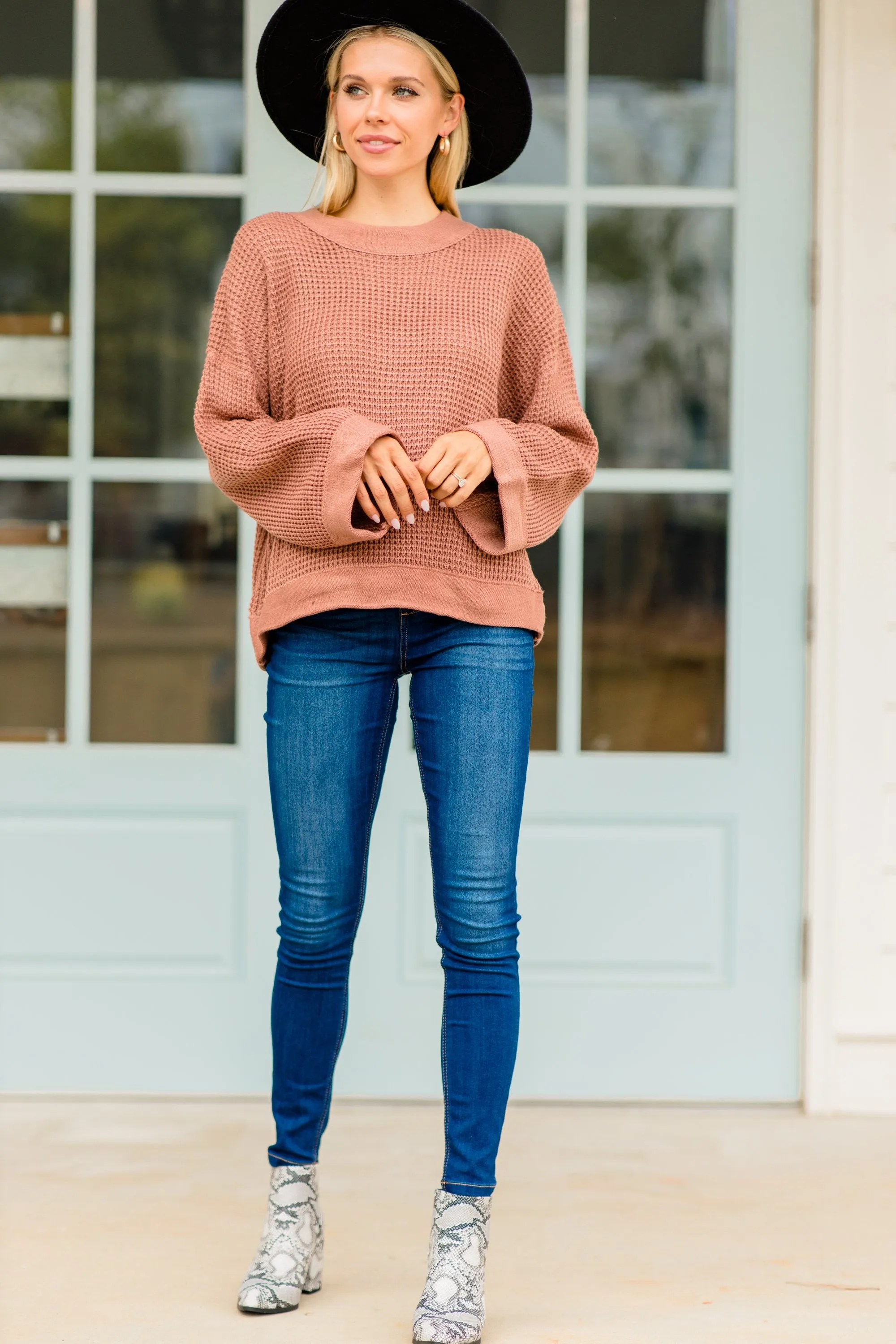 Easy Days Ahead Ash Rose Pink Waffle Sweater