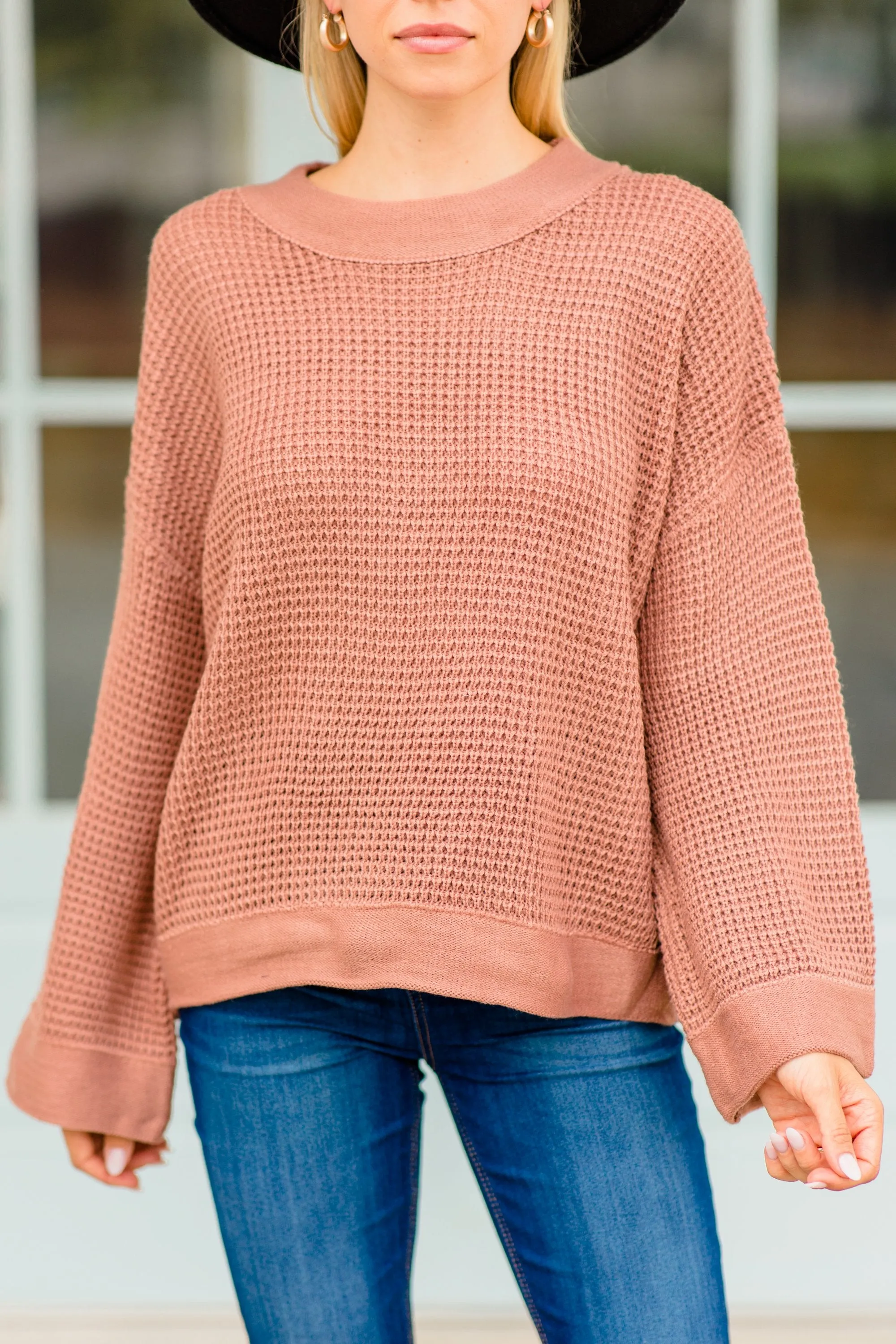 Easy Days Ahead Ash Rose Pink Waffle Sweater