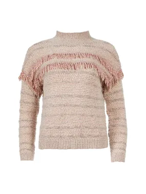 Fringe Mock Neck Sweater in Sandy Neutral