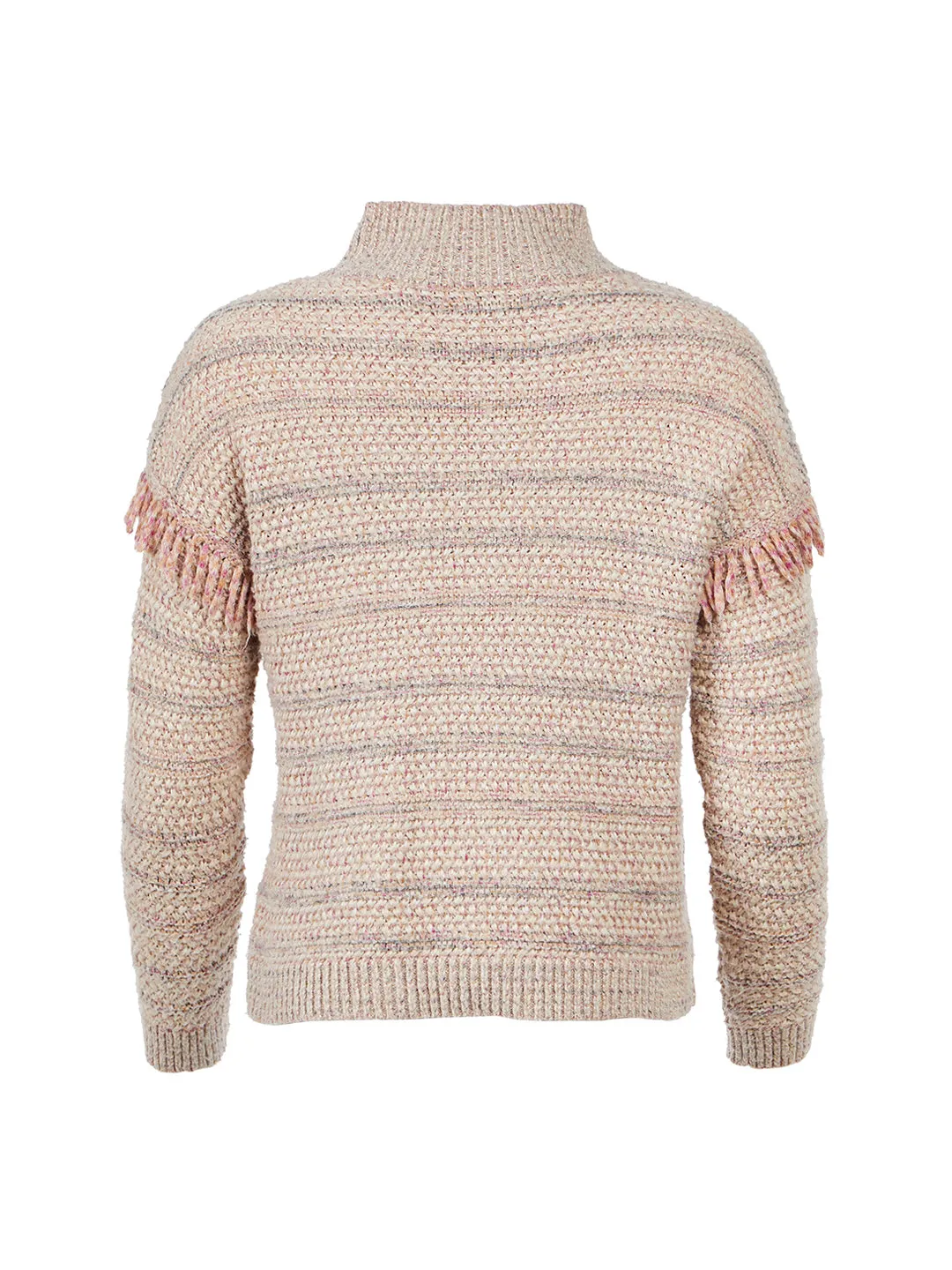 Fringe Mock Neck Sweater in Sandy Neutral