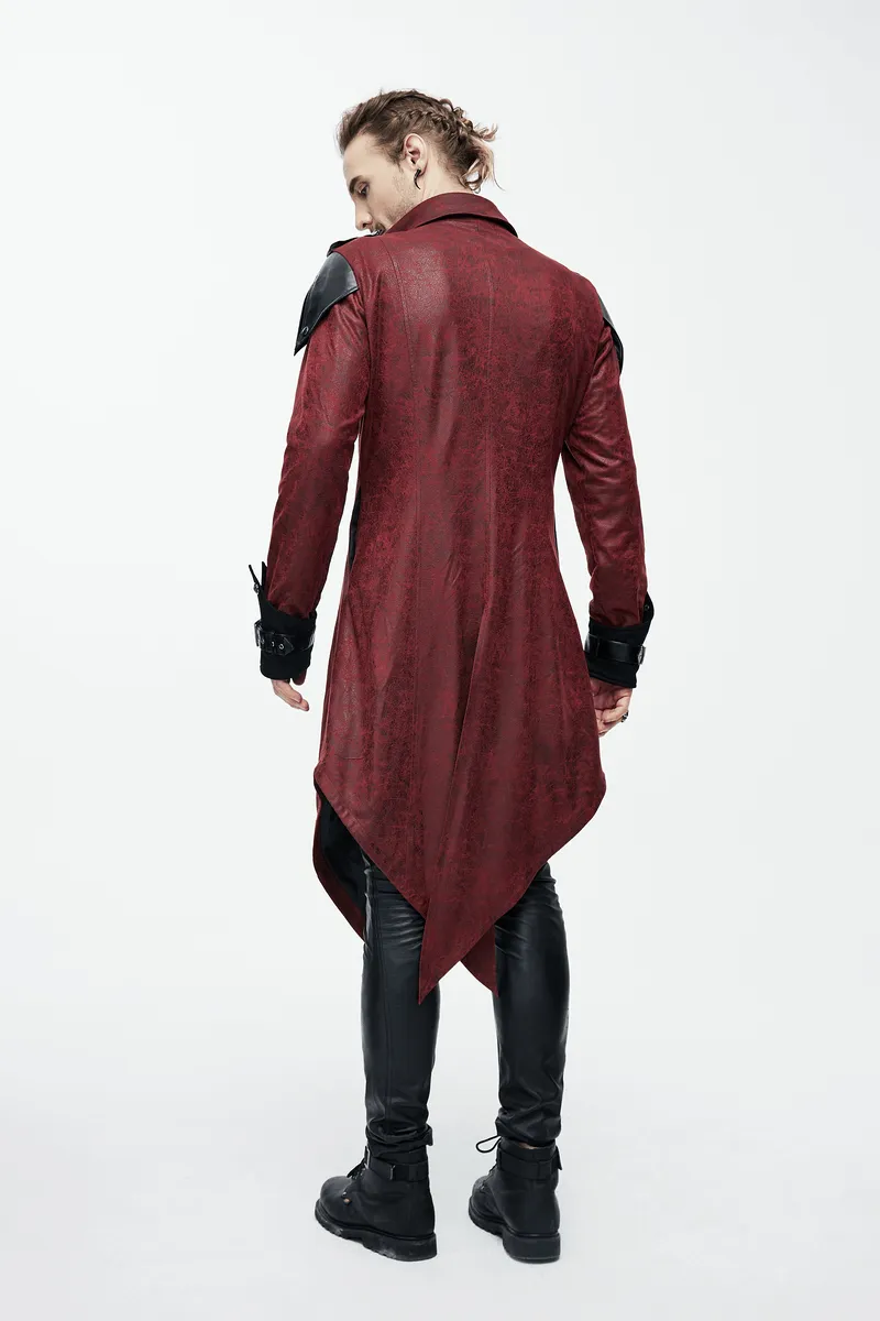 Gothic Vintage Long Red Men's Coat / Steampunk Medieval Hooded Overcoat