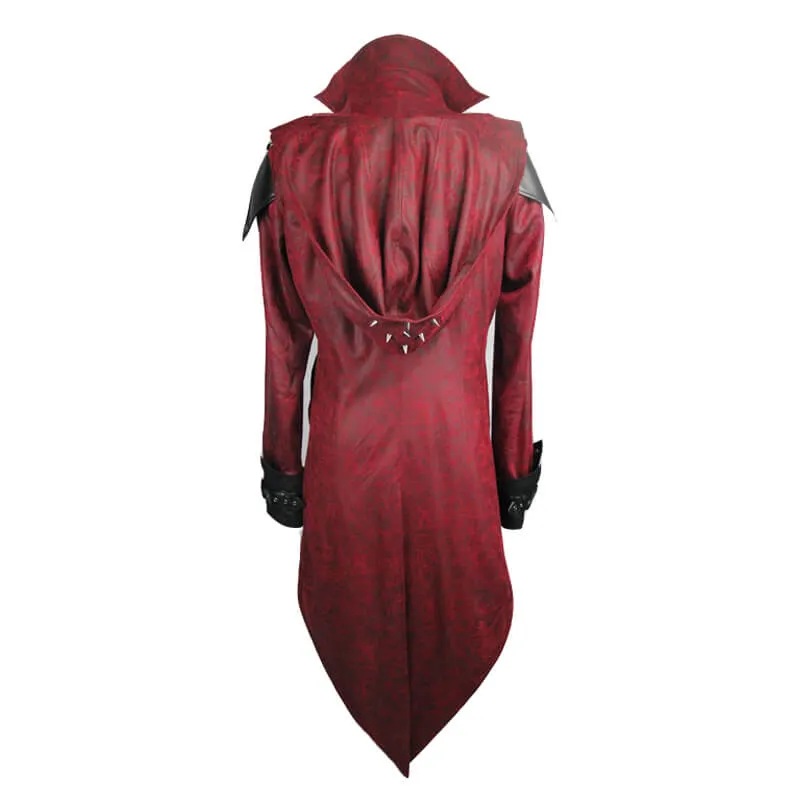 Gothic Vintage Long Red Men's Coat / Steampunk Medieval Hooded Overcoat