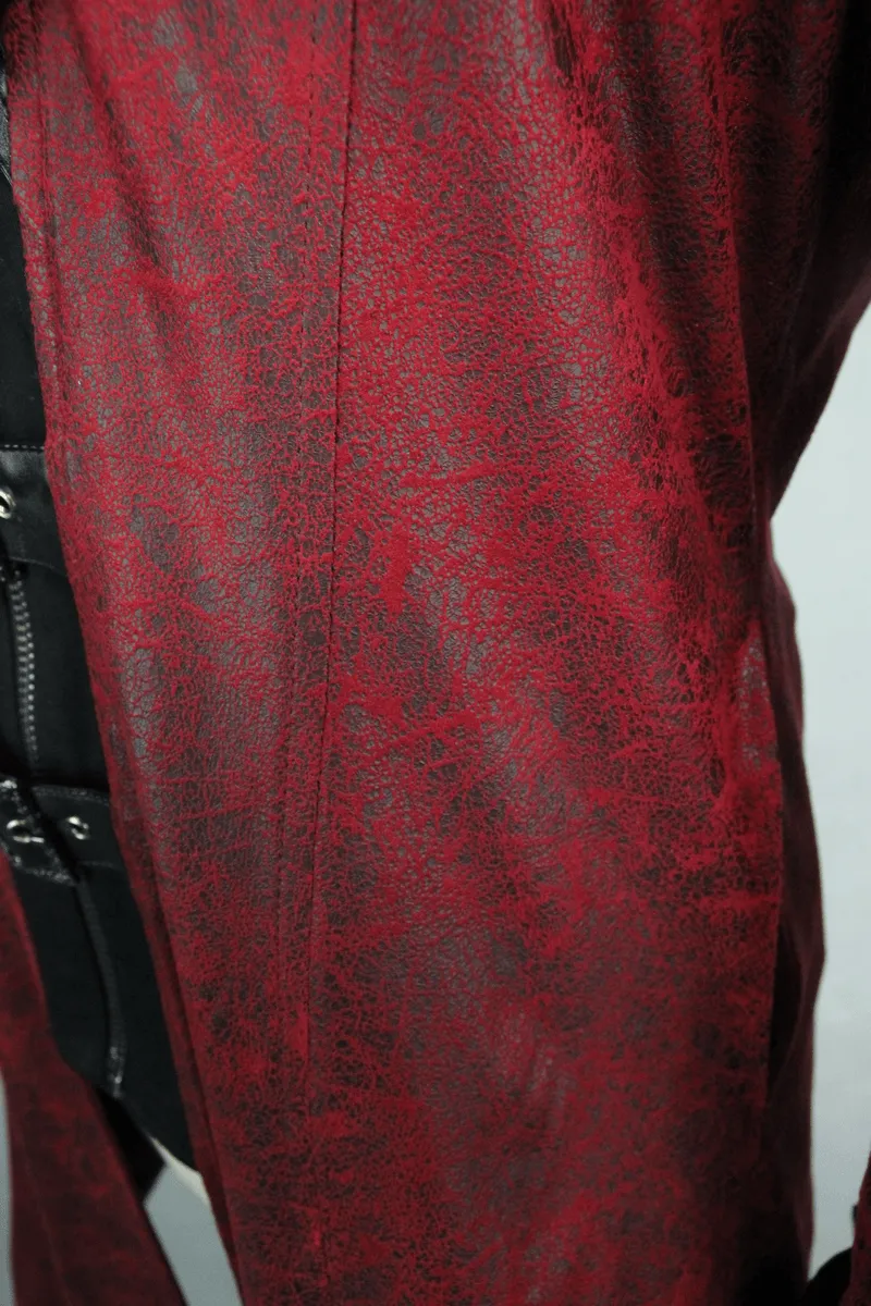 Gothic Vintage Long Red Men's Coat / Steampunk Medieval Hooded Overcoat