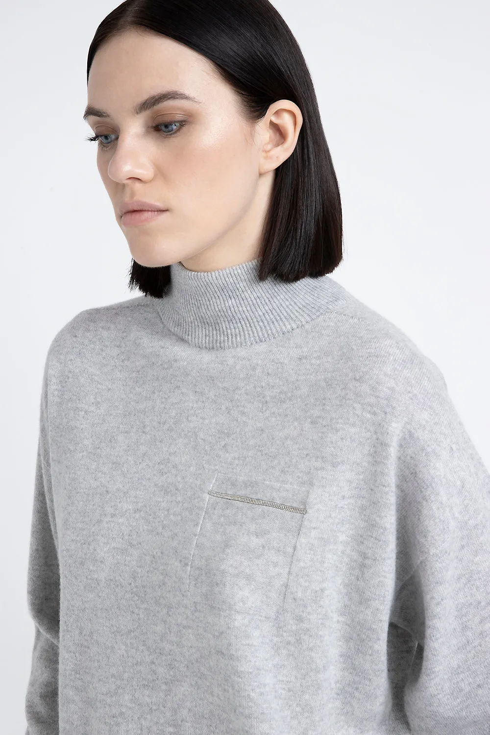 High neck sweater in cashmere and Lurex