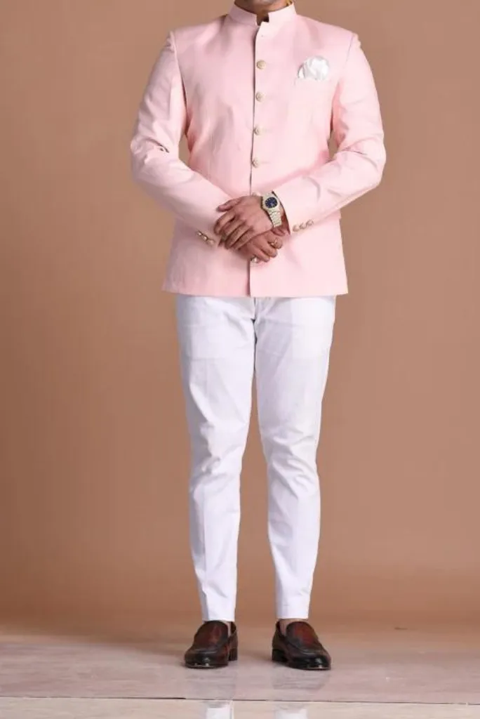 Jodhpuri Suit For Men Light Pink Maharaja Style Bandhgala Suit With White Trouser Wedding Suit Perfect Party Wear