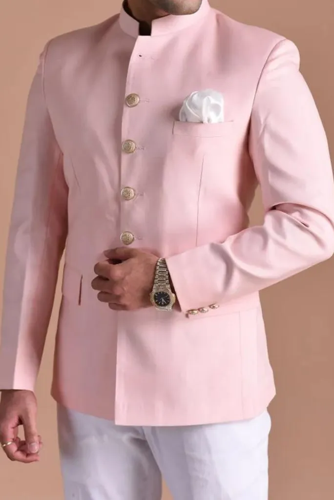 Jodhpuri Suit For Men Light Pink Maharaja Style Bandhgala Suit With White Trouser Wedding Suit Perfect Party Wear
