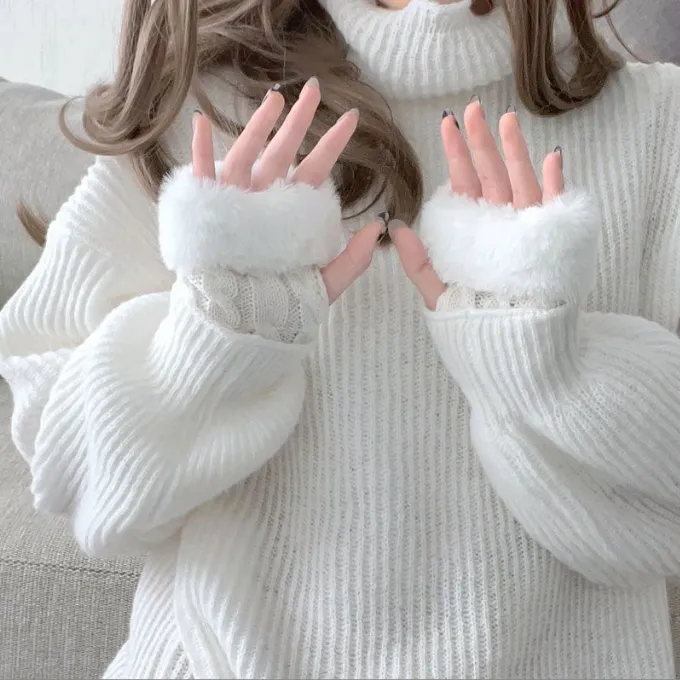 Knitted Wool Half-Finger Cute Twist Plush Thickened Fingerless Gloves