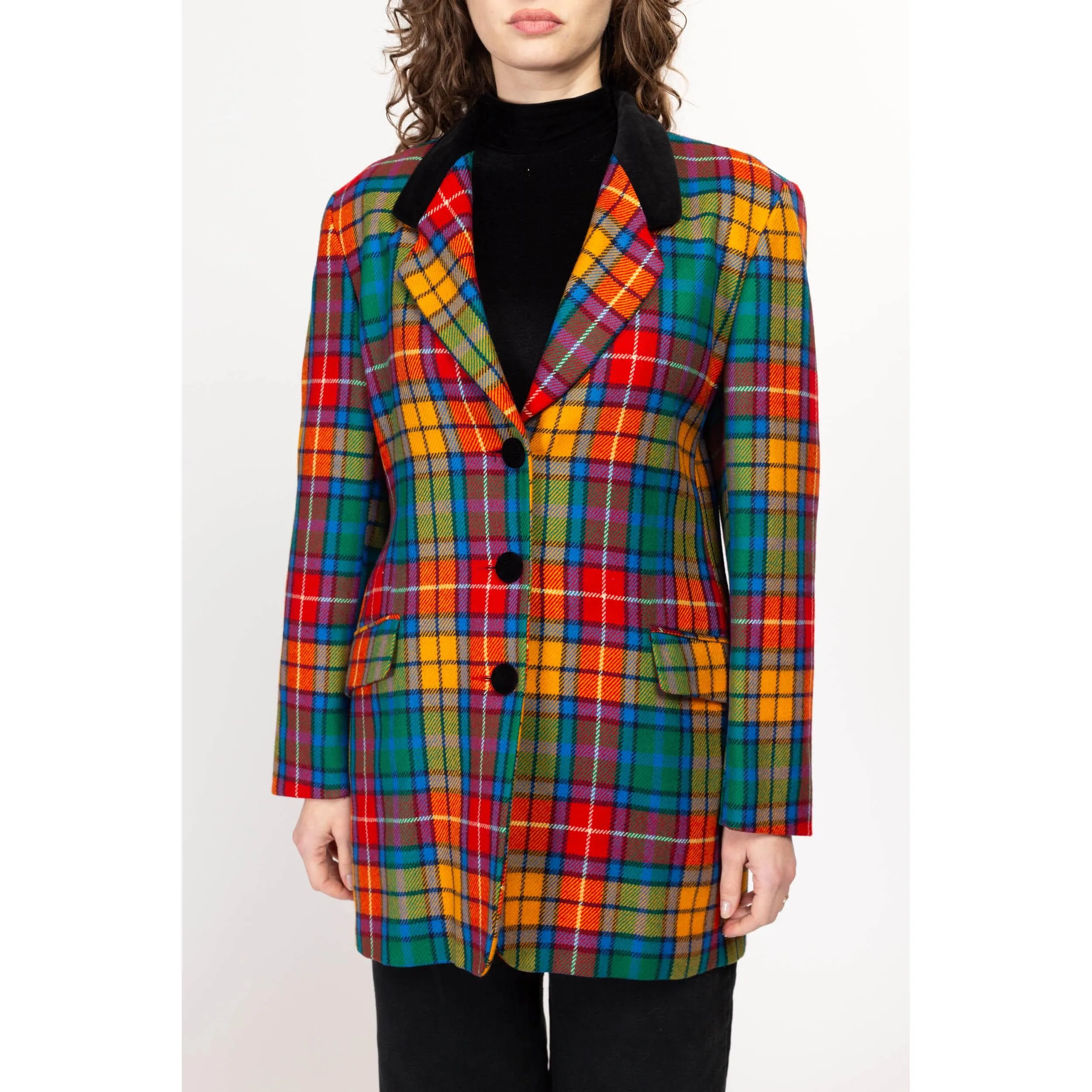 Large 80s Colorful Plaid Cashmere Wool Blazer