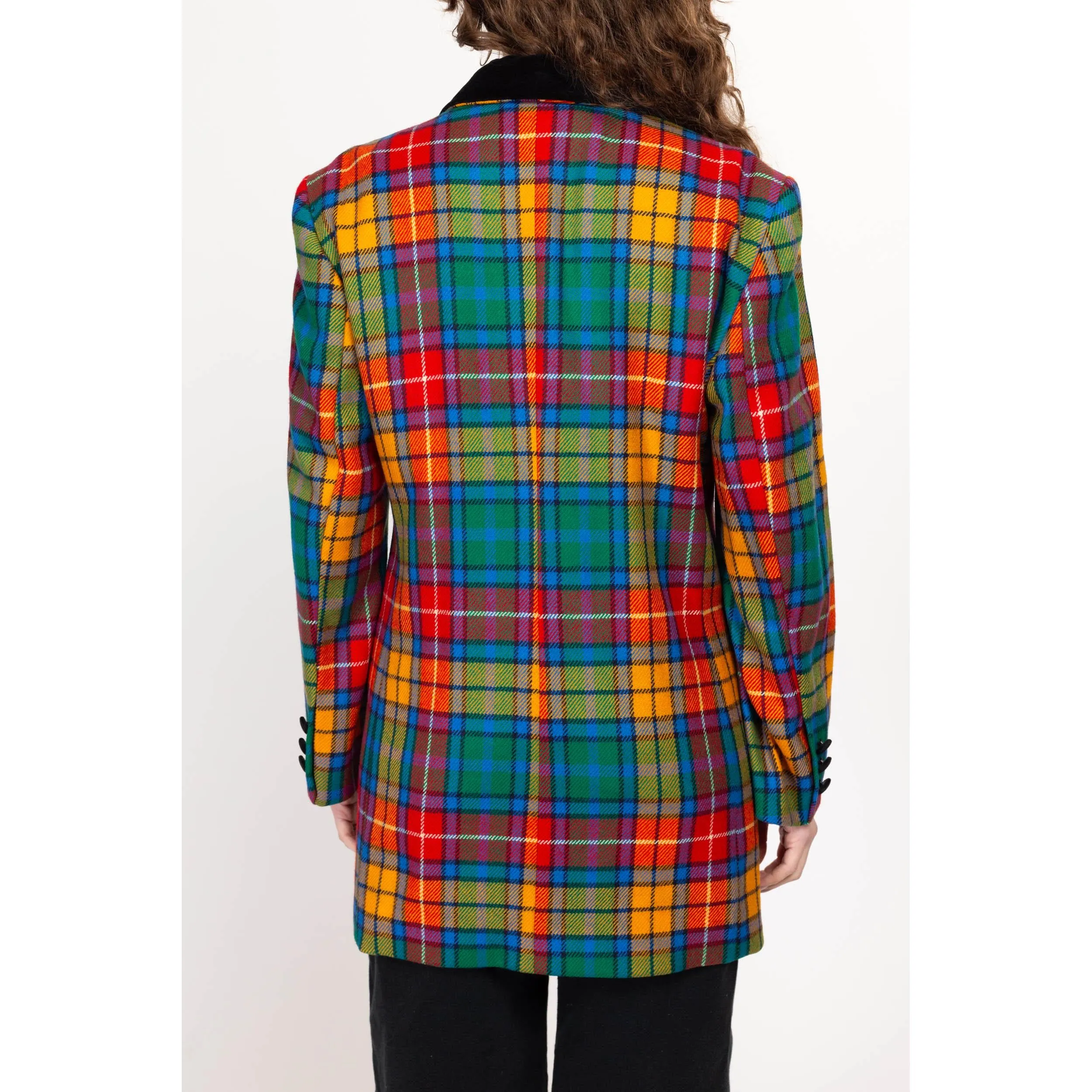 Large 80s Colorful Plaid Cashmere Wool Blazer