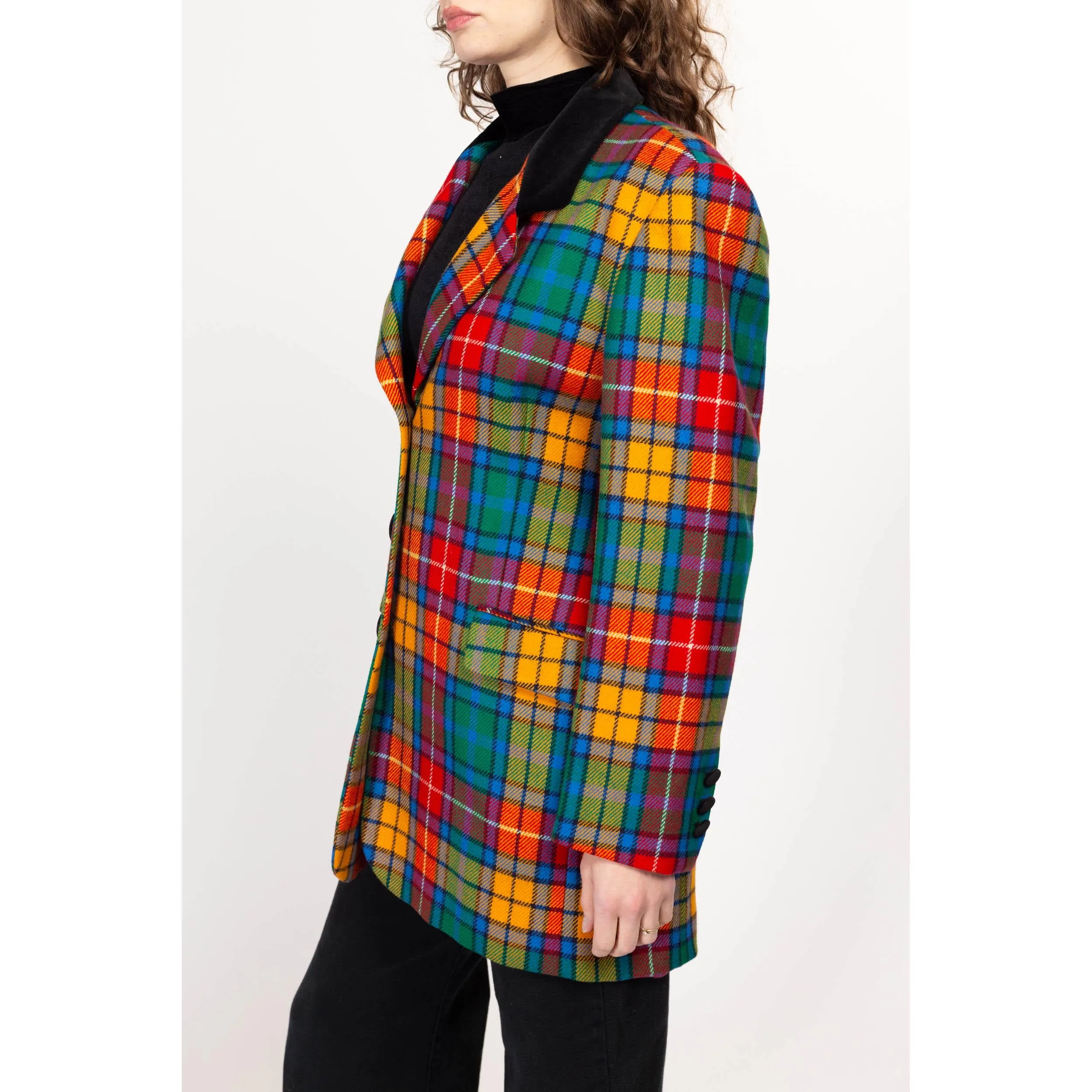 Large 80s Colorful Plaid Cashmere Wool Blazer