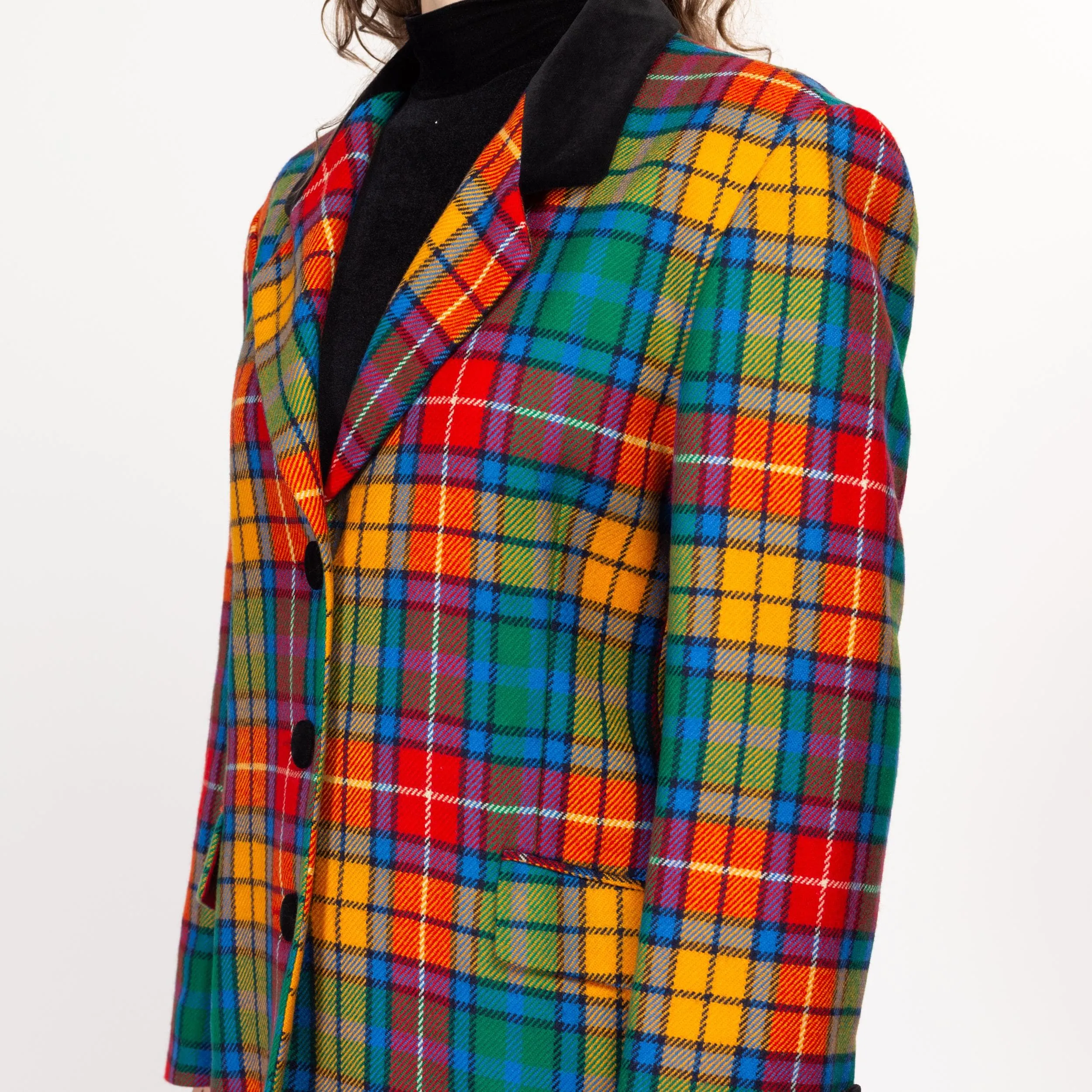 Large 80s Colorful Plaid Cashmere Wool Blazer