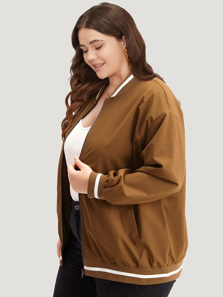 Letter Embroidered Pocket Baseball Collar Jacket