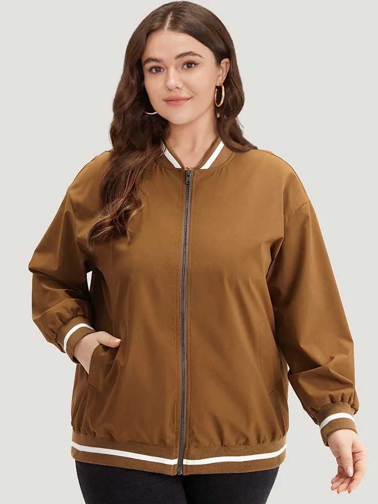 Letter Embroidered Pocket Baseball Collar Jacket