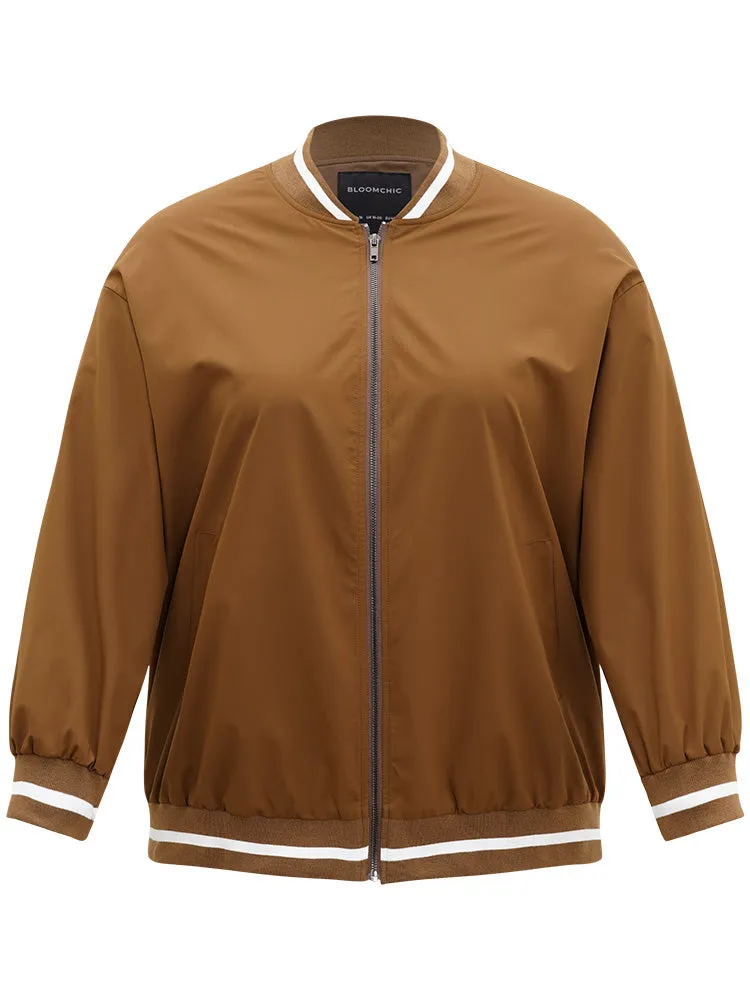 Letter Embroidered Pocket Baseball Collar Jacket