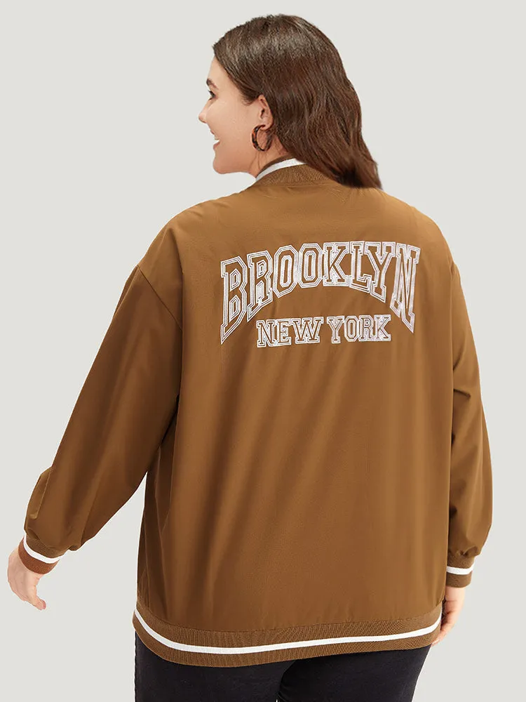 Letter Embroidered Pocket Baseball Collar Jacket