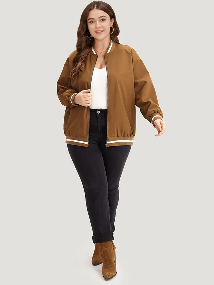 Letter Embroidered Pocket Baseball Collar Jacket