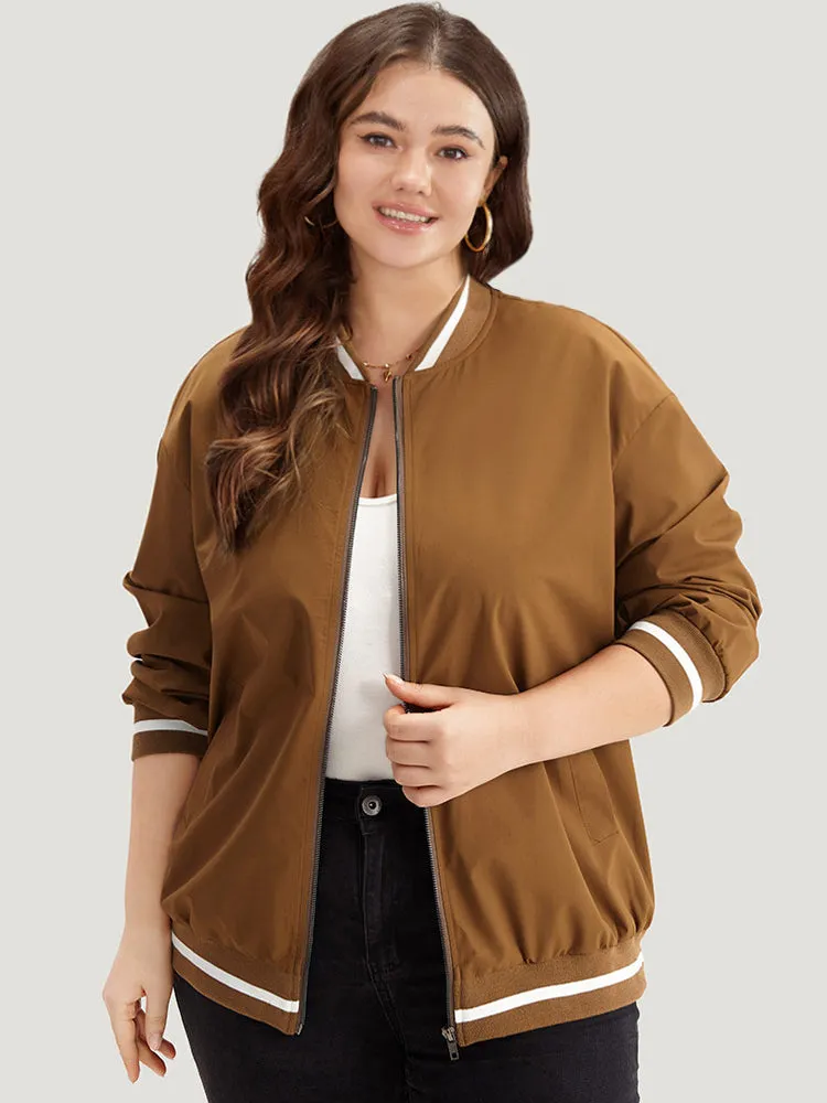 Letter Embroidered Pocket Baseball Collar Jacket