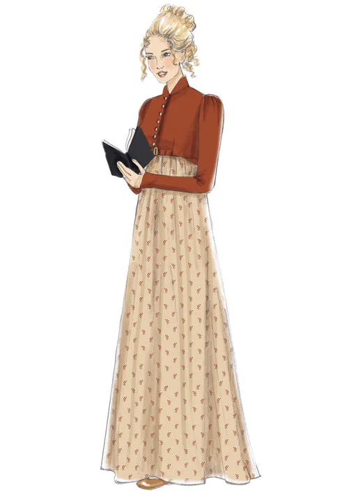 M7493 Cropped Jacket, Floor-Length Coat and A-Line, Square-Neck Dress