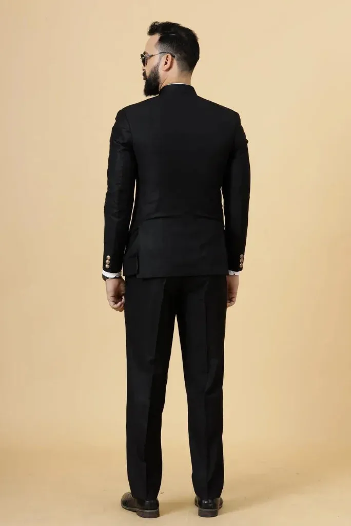 Men's Black Bandhgala Jodhpuri Designer Suit, Perfect for Wedding and Festivals