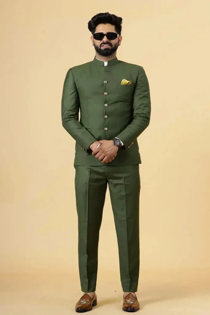 Men's Green Traditional Wear, Perfect Jodhpuri Suit for Wedding and Festivals