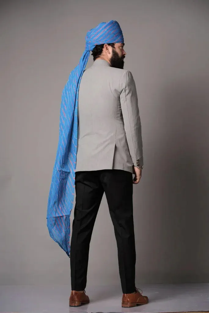 Men's Grey Bandhgala Jodhpuri Designer Suit, Grey Jodhpuri Blazer with Black Trouser