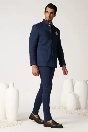 Men's Navy Blue Bandhgala Jodhpuri Suit, Perfect for Wedding and Festival