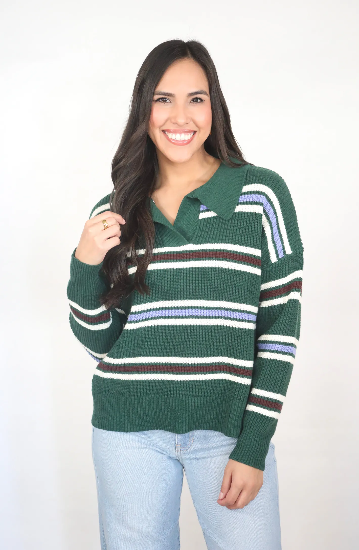 Morning Made Green Striped Sweater