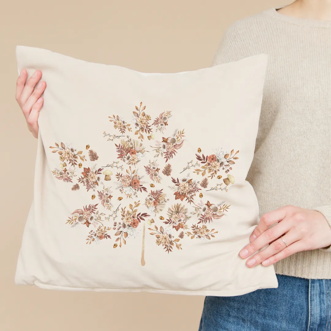 Neutral Floral Maple Leaf Pillow Cover