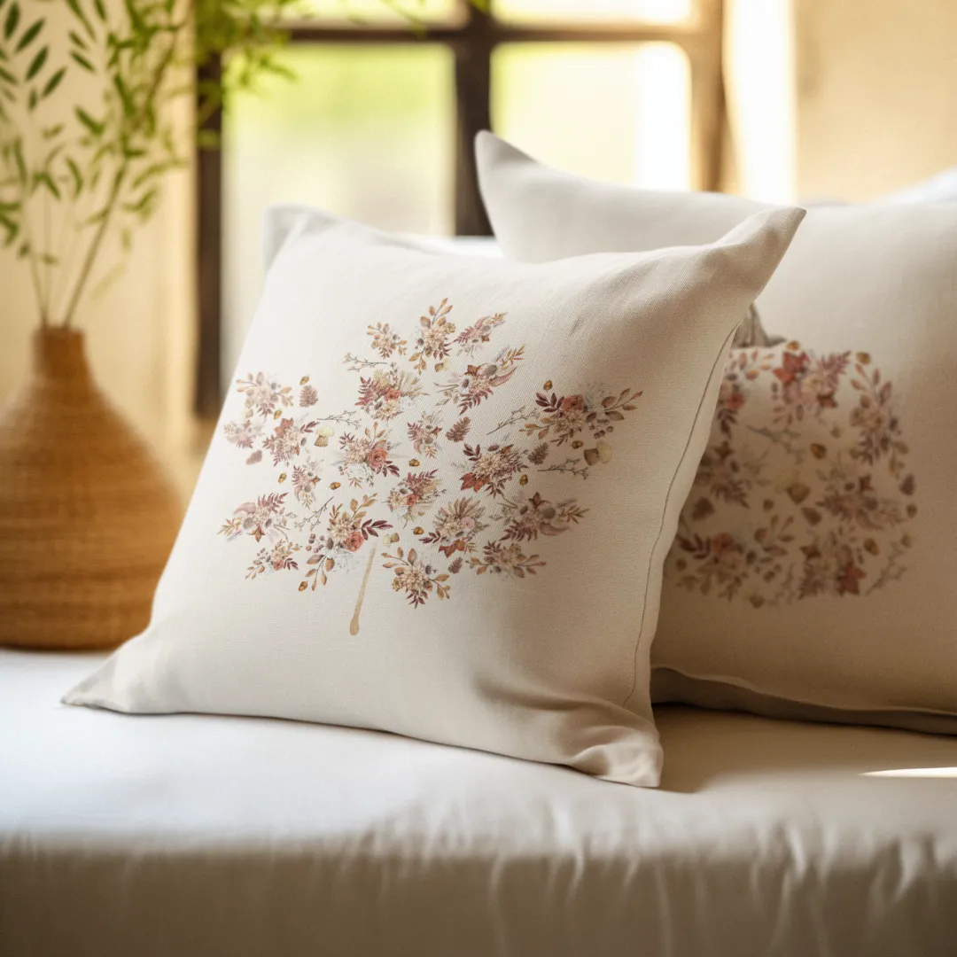 Neutral Floral Maple Leaf Pillow Cover