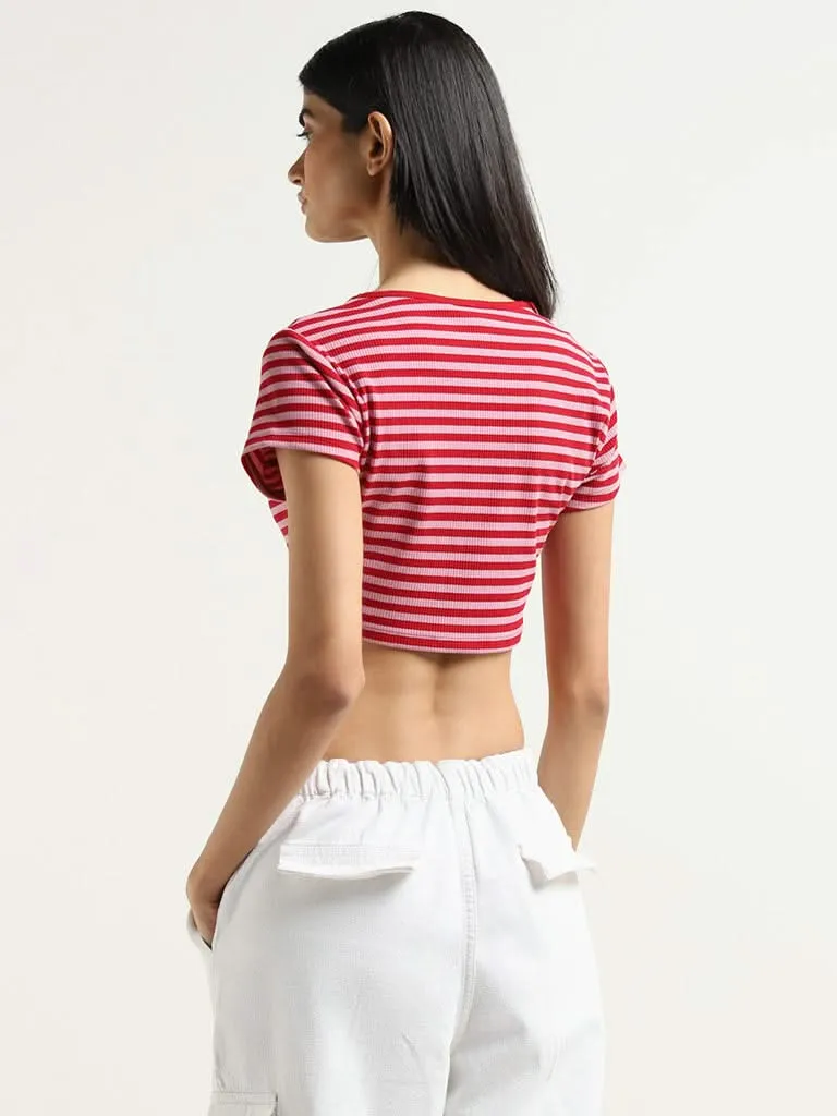 Nuon Pink Striped Cotton Crop Top