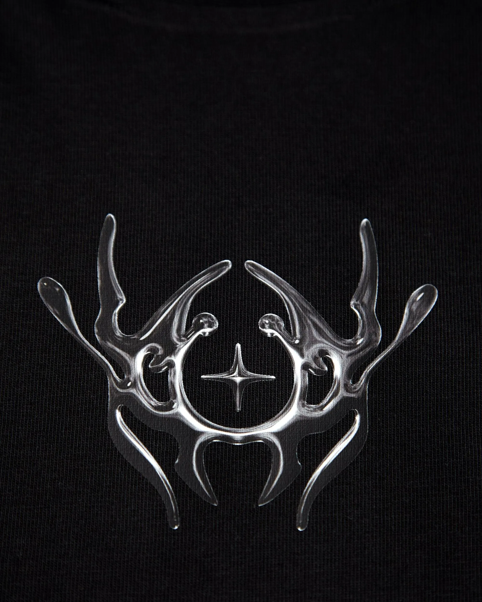 NXS001: Gunmetal style print on black heavy weight oversized tee.