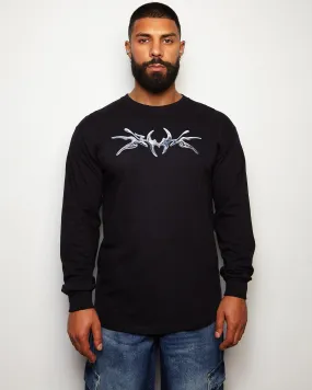 NXS004: Silver style print on black long sleeve tee
