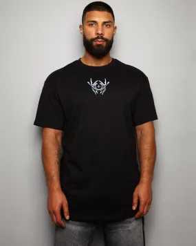 NXS008: Silver style print on black heavy weight oversized tee.