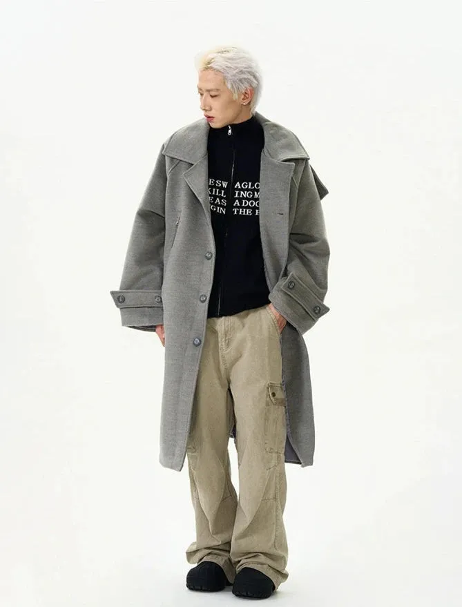 Oversized Panel-Layered Long Overcoat