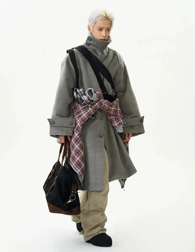 Oversized Panel-Layered Long Overcoat