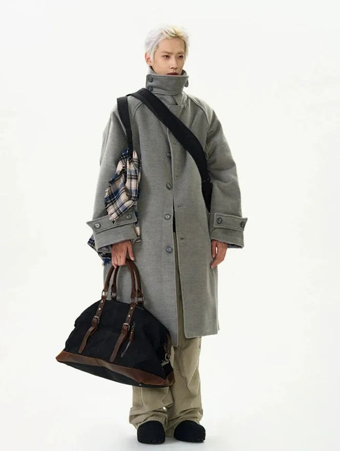 Oversized Panel-Layered Long Overcoat
