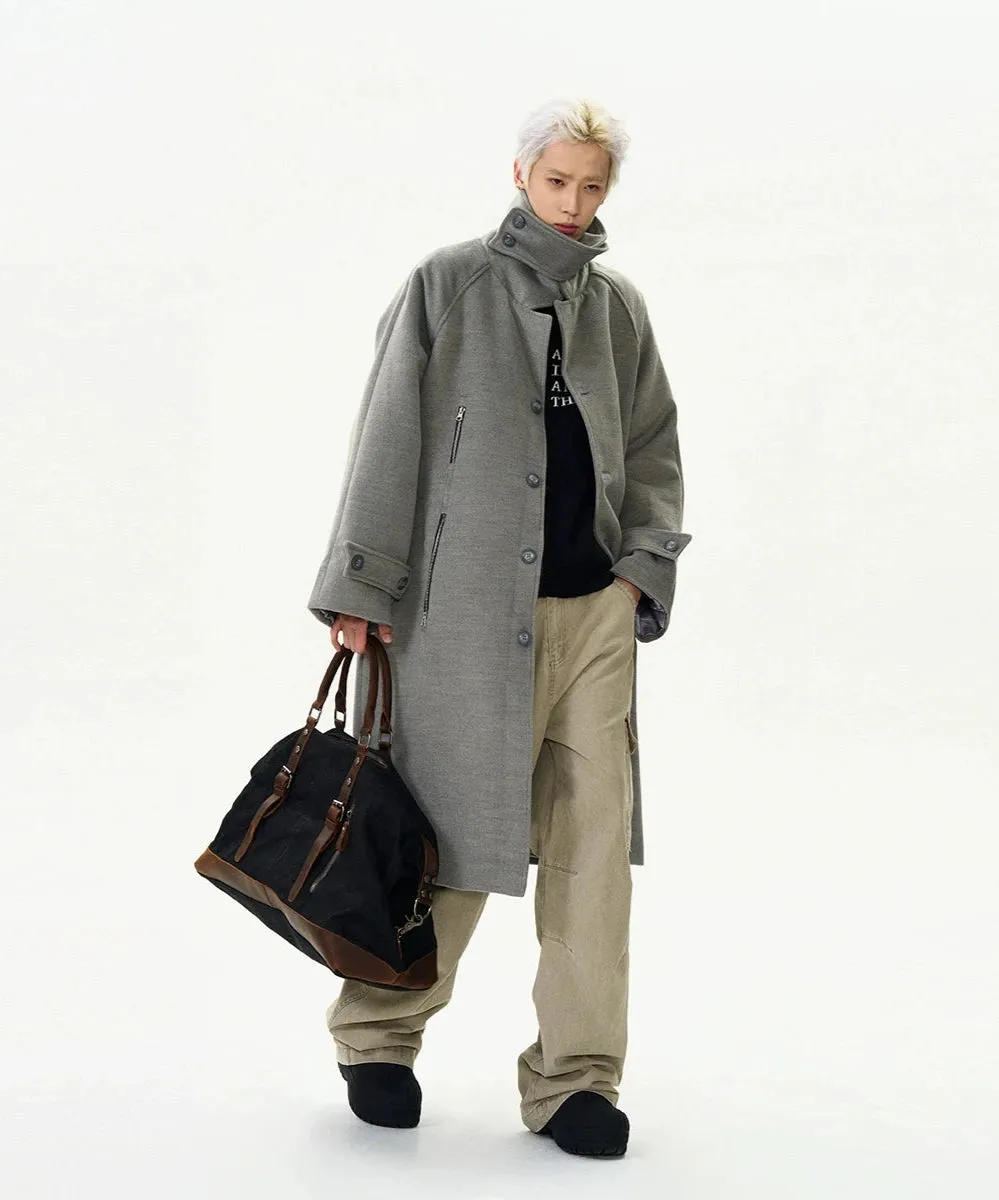 Oversized Panel-Layered Long Overcoat
